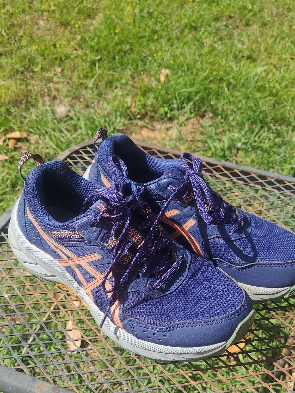 ASICS Navy Sneakers with Peach Accents women size 7
